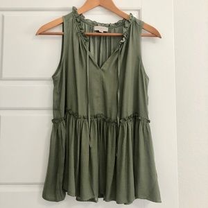 LOFT Outlet Silky Ruffle Top in Sage Green